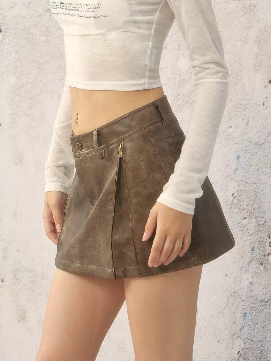 Brown Leather Tight Short Leather