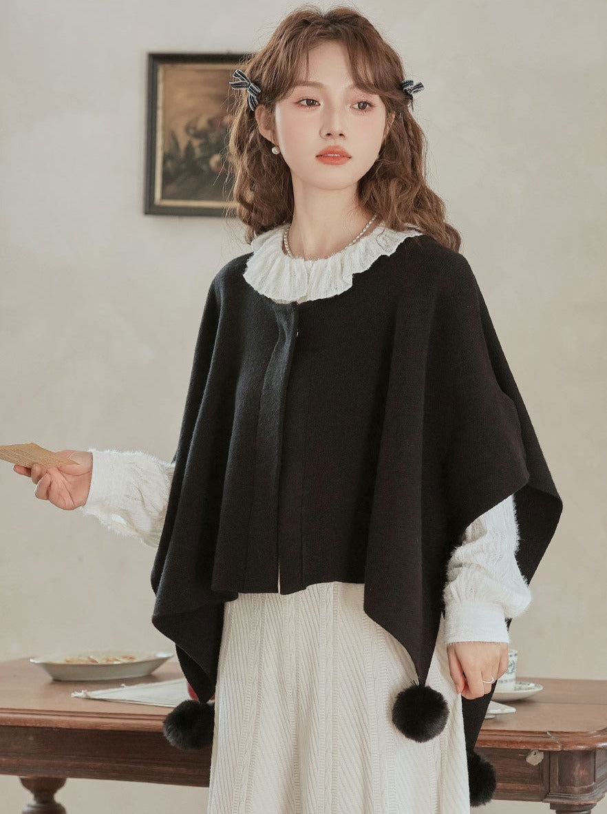 Fur Cape Cloak Pompon