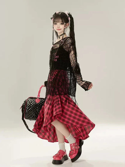 A-Line Irregular Skirt Design Check Retro