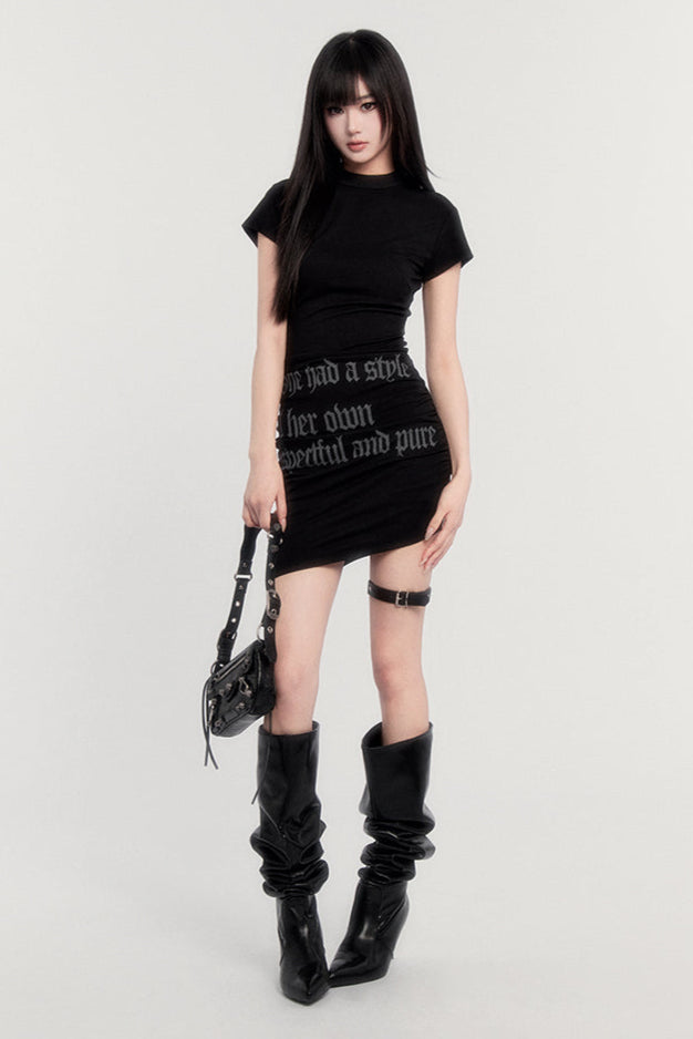Neck Letter Logo Dress Half Tight