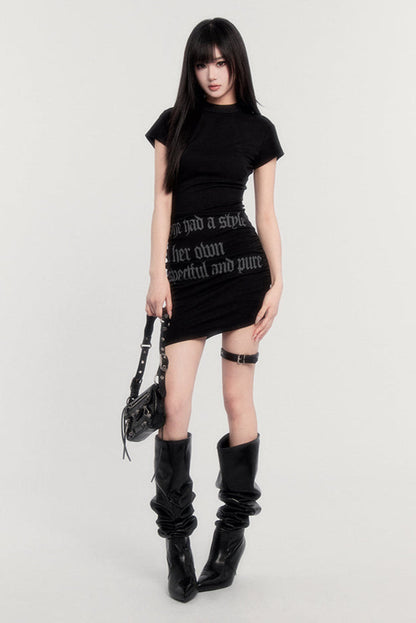 Neck Letter Logo Dress Half Tight