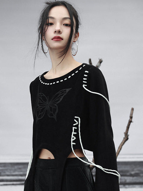 Sweatshirt Design Short Butterfly Strappy Black