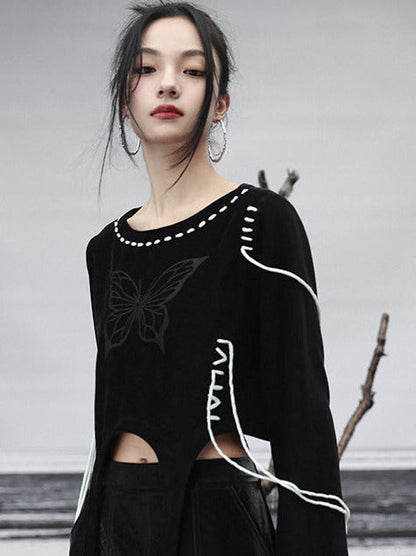 Sweatshirt Design Short Butterfly Strappy Black
