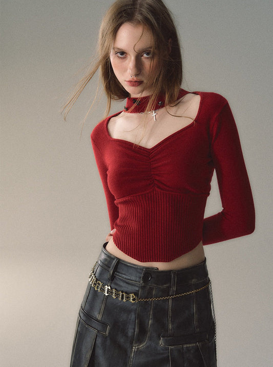 Haut carré slim à col licou et taille haute