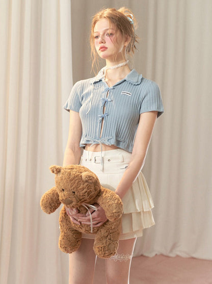 Hot Girl Satin Bow Sweet Short Top