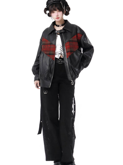 Dragon Check Plus Velvet Leather Jacket Suit