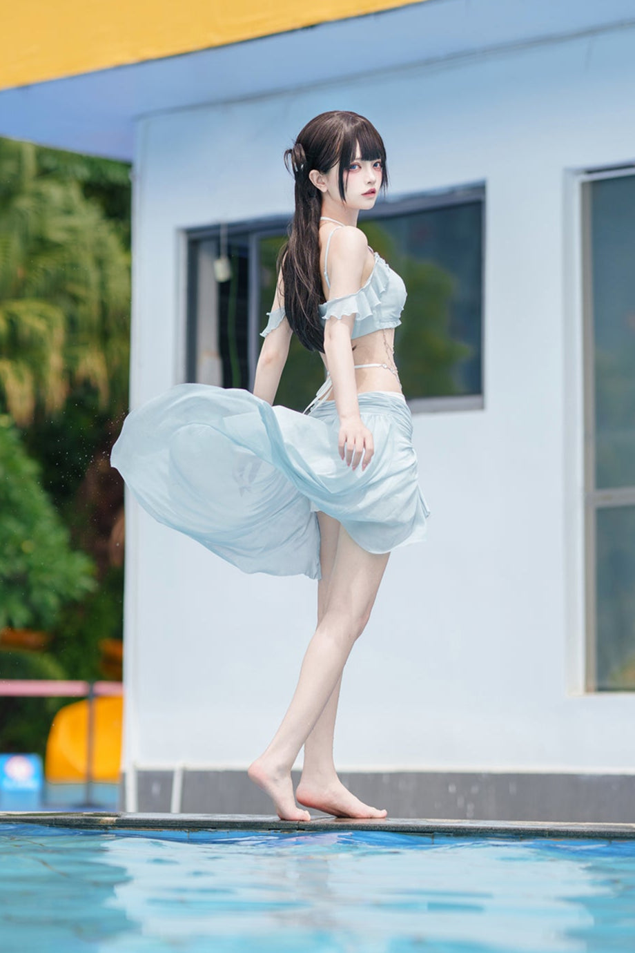 Swimsuit Blue Mermaid Set Split Light