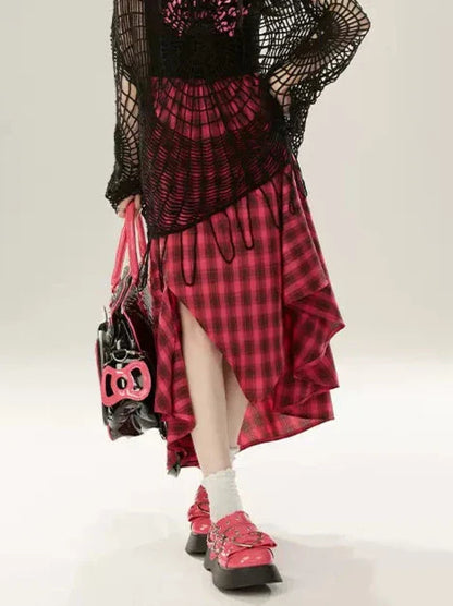 A-Line Irregular Skirt Design Check Retro