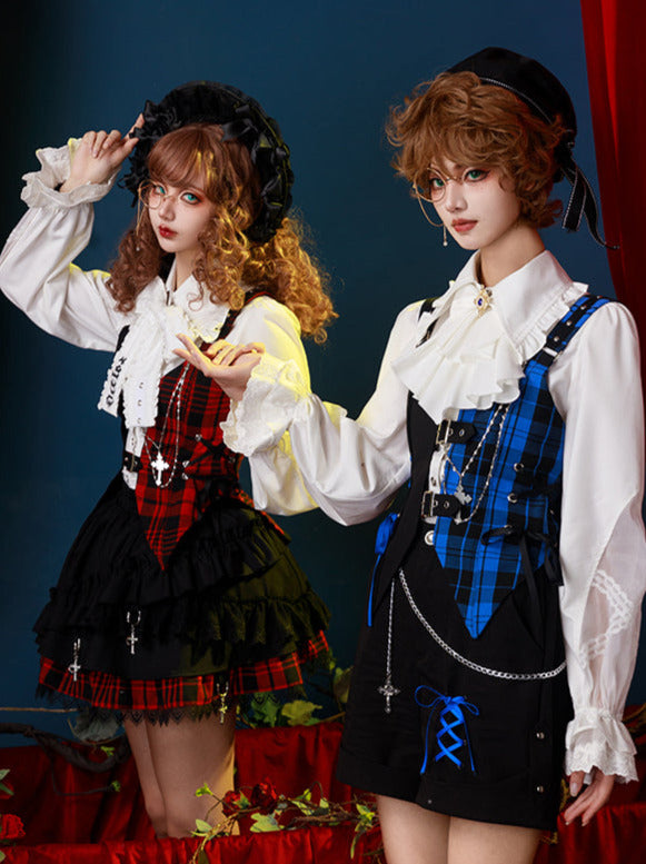 Suit Set Complete Check Vest Pants Skirt Shirt Prince