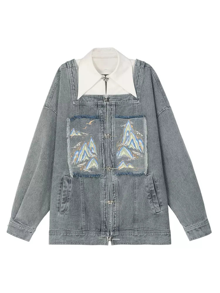 China Jacke Abnehmbarer Denim-Kragenanzug