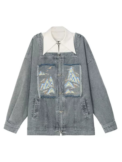 China Jacke Abnehmbarer Denim-Kragenanzug