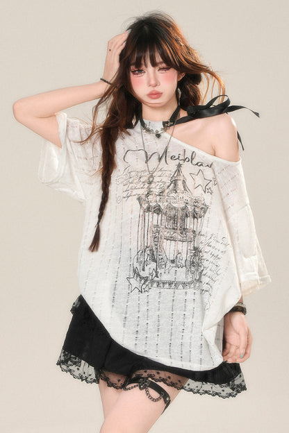 Shoulder Dark Tops Sheer
