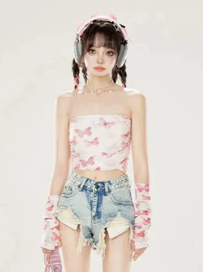 Butterfly + Top Arm Cover Tube Print Sleeves Mesh