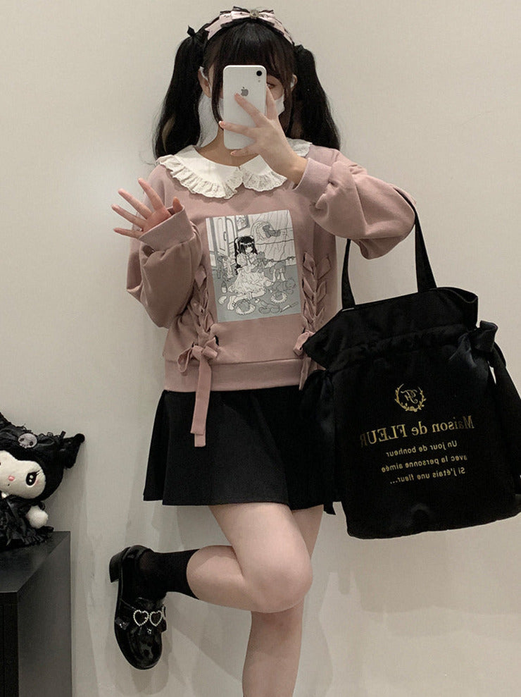 Illustration Printed Doll Color Sweatshirt