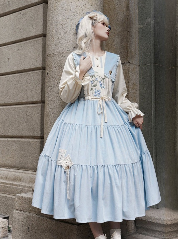 Faux Lolita Kula Two-Piece Flower Embroidery Dress