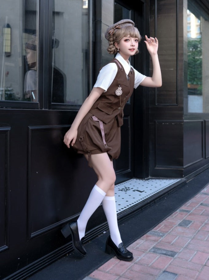 Chemise Gilet Pantalon + Garçon Ballon Marron Rétro