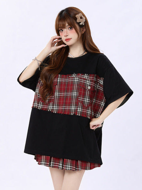 Lockeres T-Shirt Oversize Karo