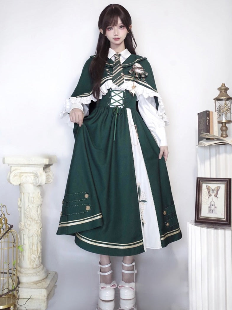 Blouse Traveler Skirt New + Short Cape Flared Time Lace-up