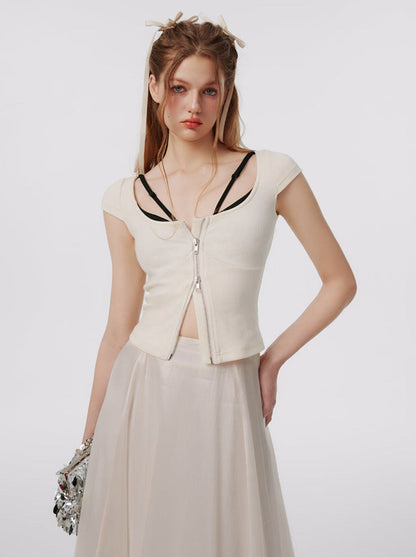 Two-piece Faux Contrast Slim Stitched Top