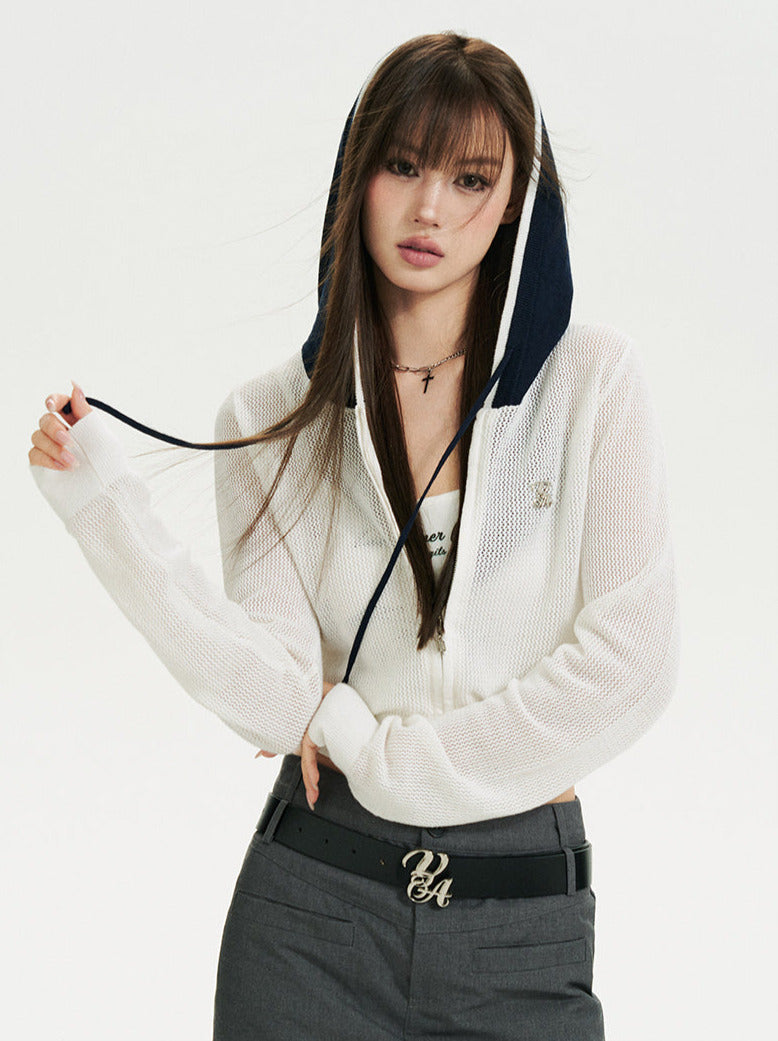 Sheer Zip Mesh Knit Short/Long Hoodie