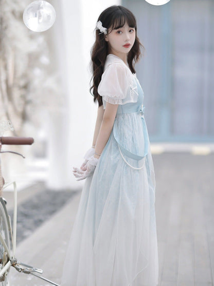 Blue Shawl Sheer Summer Summer Dress + Lolita Chinese