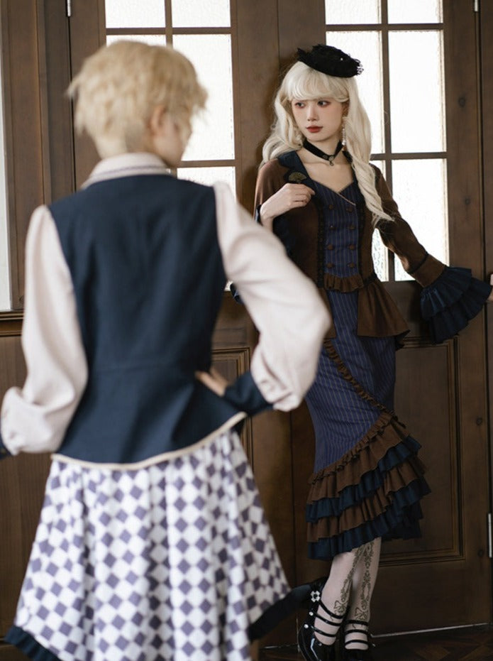 Setup Steampunk Lolita Print Fischschwanz Stickerei