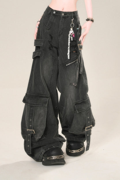 street high wide Rip denim pants