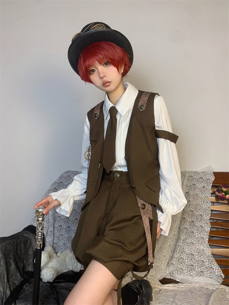 Chemisier ballon, pantalon, gilet à volants + Boy Detective
