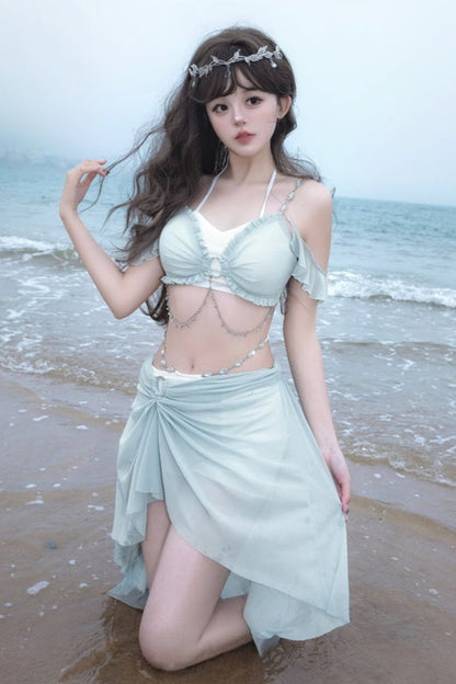 Swimsuit Blue Mermaid Set Split Light