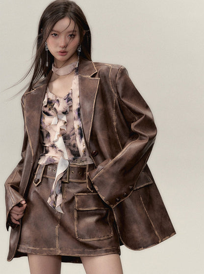 Veste en cuir Osh + jupe courte