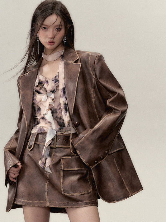 Veste en cuir Osh + jupe courte