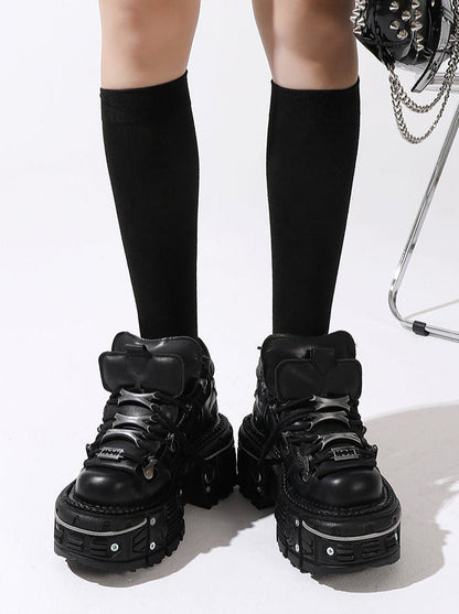Chain Punk Metal Platform Plain Dark Shoes High-top