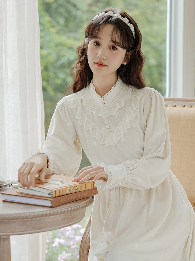 Ruffle Garden Dress Cardigan Flared Milk + Long