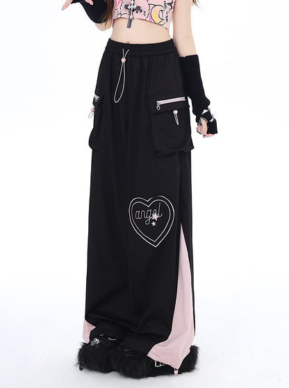 Pantalon cargo couleur contrastée avec cordon de serrage