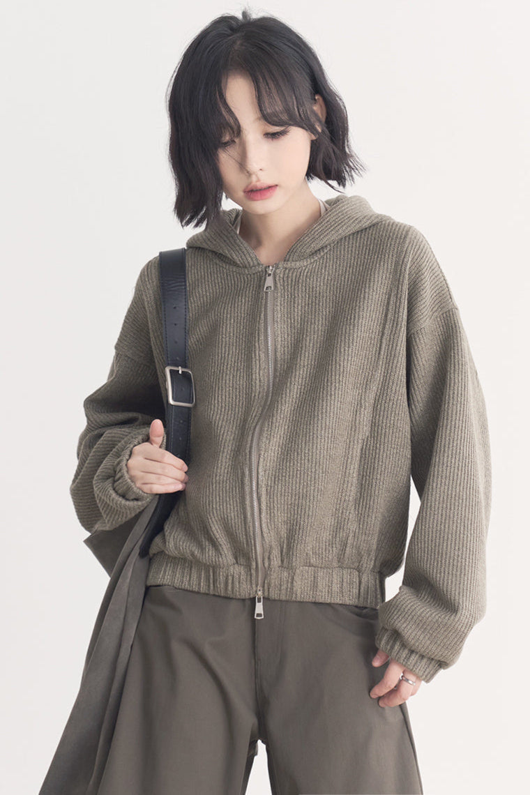 Jacket Gravity Solid Model Museum Versatile Short Spring/Autumn Color Women's Wool - Top Hooded