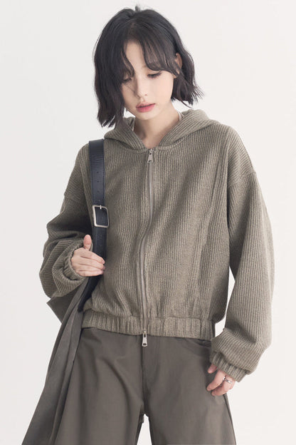 Jacket Gravity Solid Model Museum Versatile Short Spring/Autumn Color Women's Wool - Top Hooded