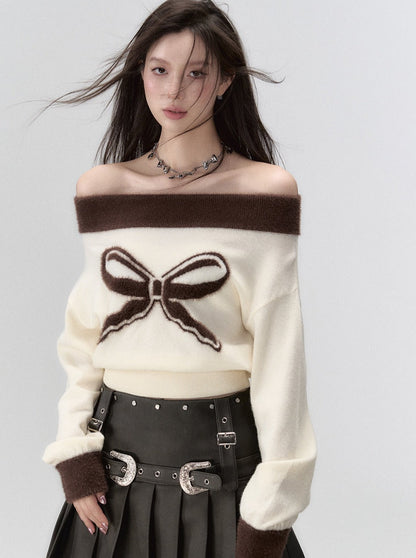 One-shoulder Ribbon Knit Sweater