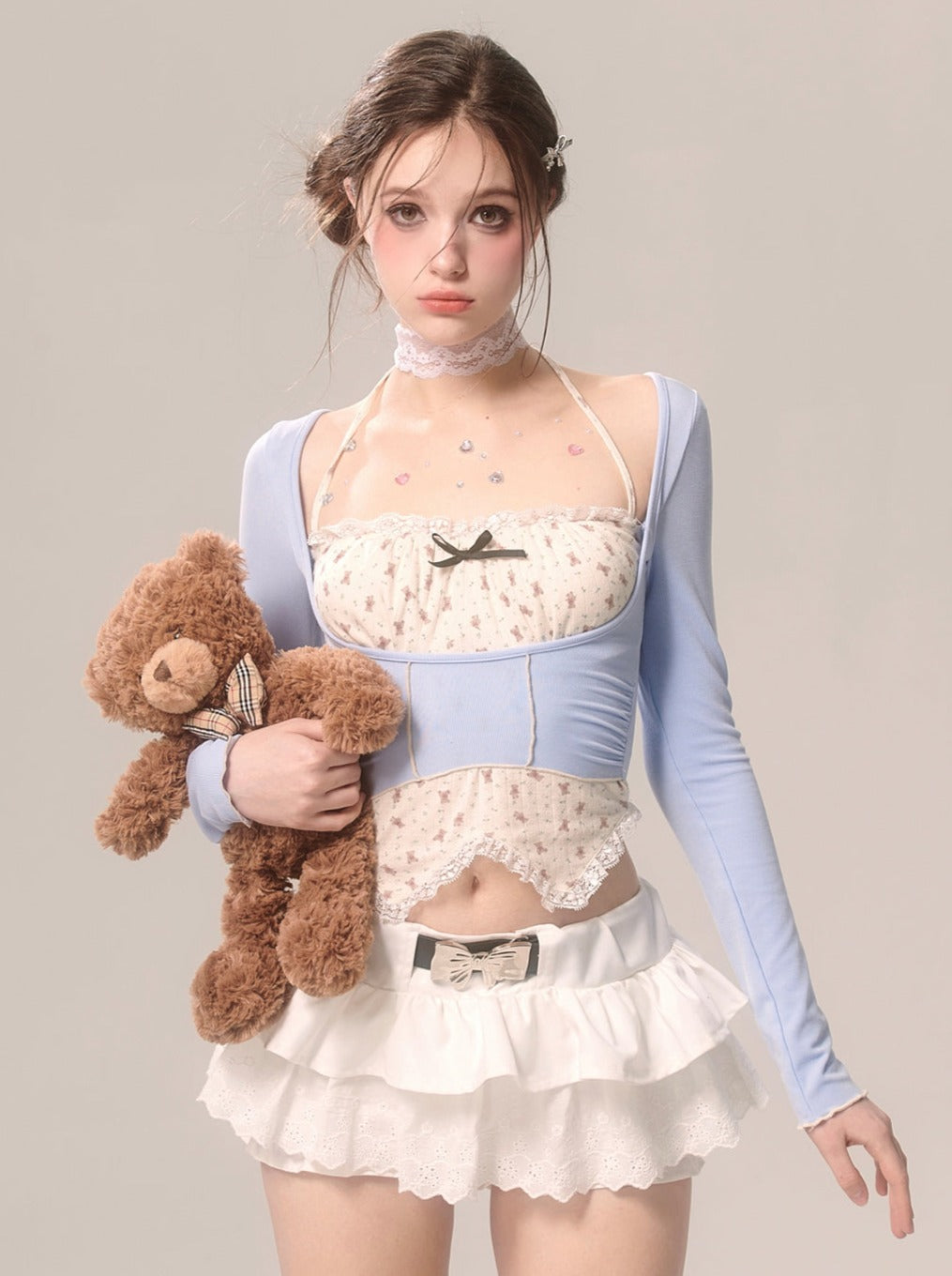 Pearl Ribbon Skirt White French Pants Lace Flared White Eye