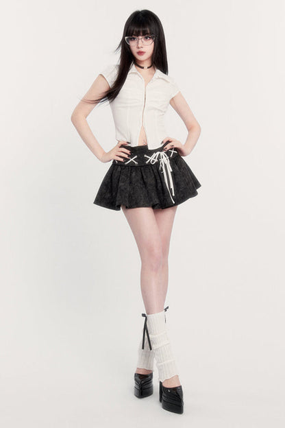 Taille Spitze Hemd Rock Hohe Slim Flared Up +