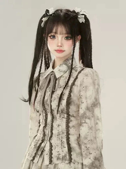 スーツのスプライスハイシャツ、インク汚れウエストレーススカート、かなり