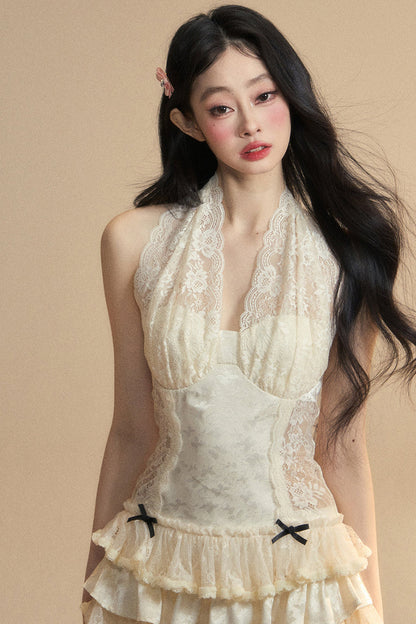 Sweet Neck Dress Halter Lace