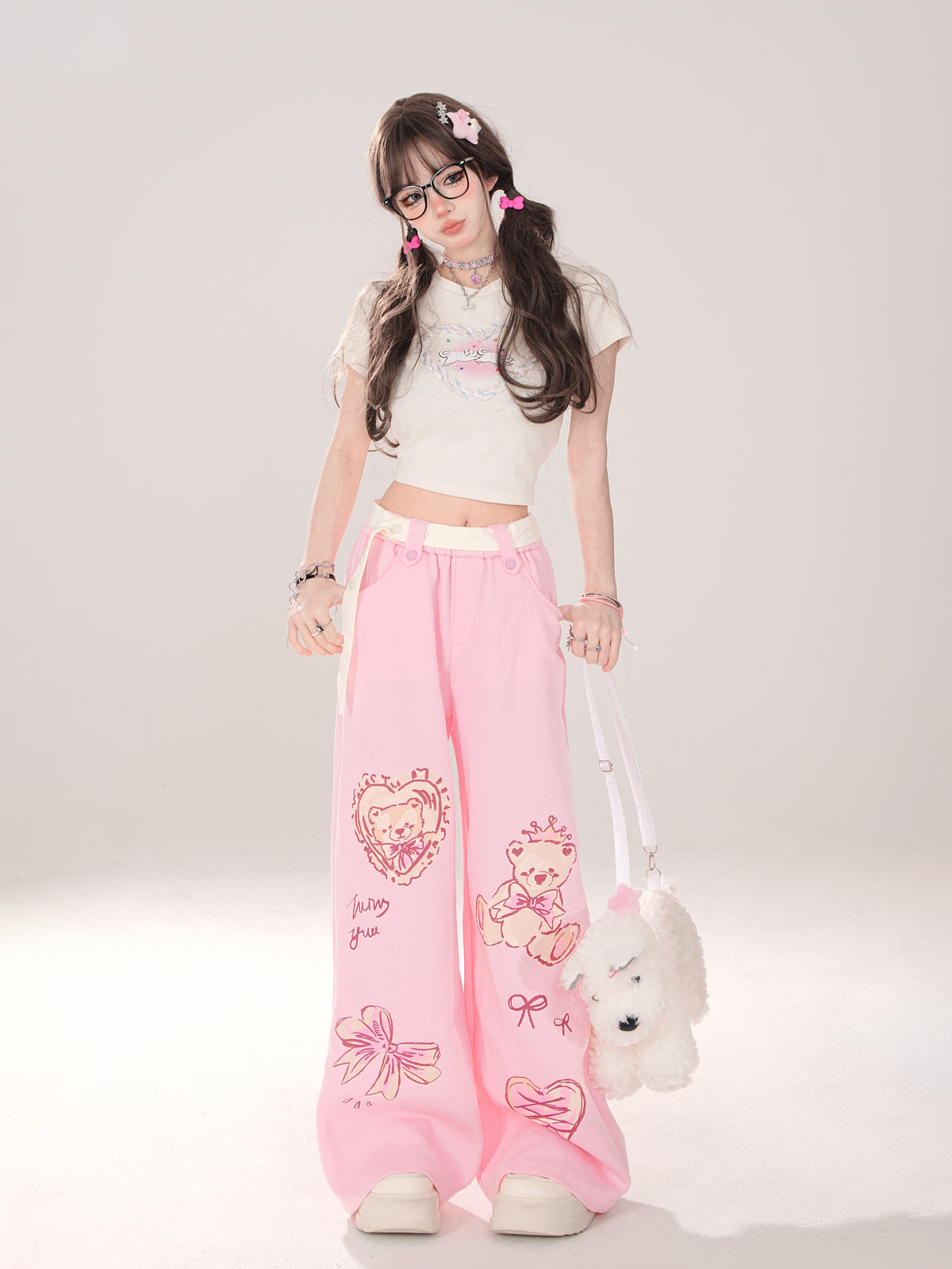 Art Loose Bear Pop Wide Illustration Pants