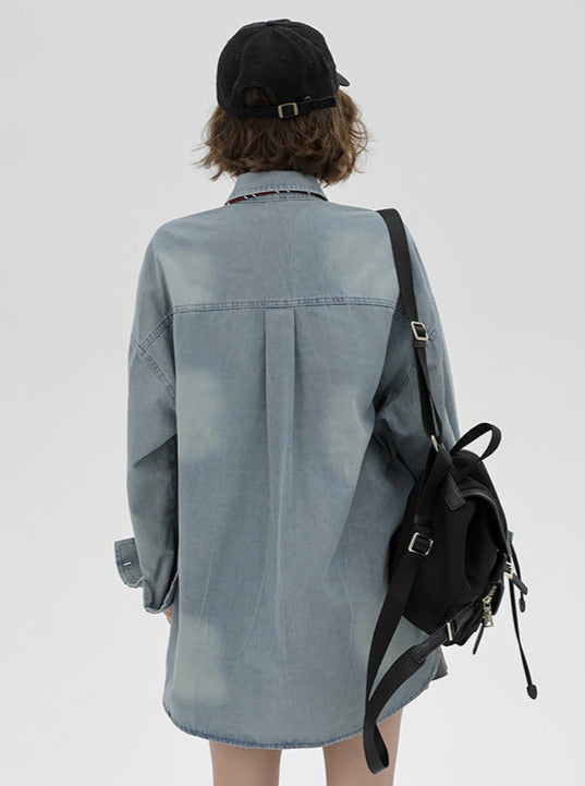 Veste en jean rétro ample avec cravate et chemise américaine