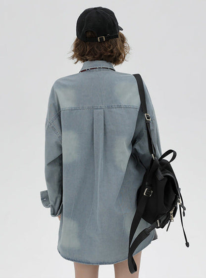 Veste en jean rétro ample avec cravate et chemise américaine