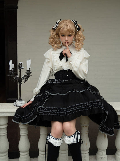 Asymmetrical Skirt Elegant Frilled Flared Blouse