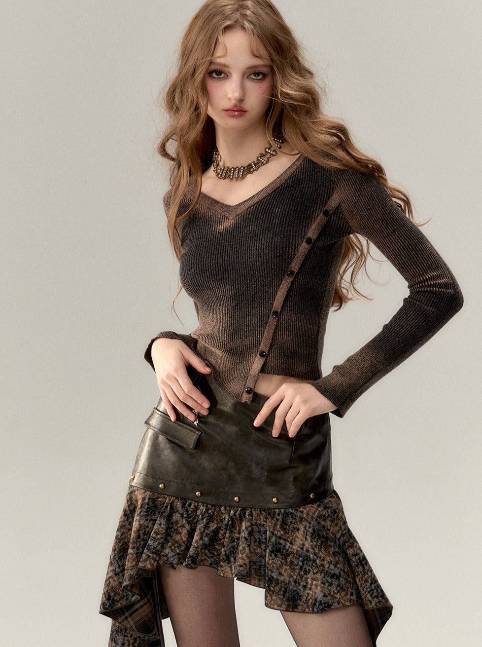 Asymmetrical Leather Retro Skirt
