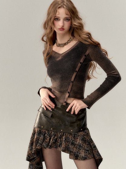 Asymmetrical Leather Retro Skirt