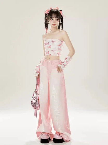 Butterfly + Top Arm Cover Tube Print Sleeves Mesh