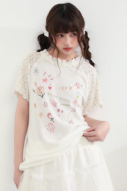 Round Neck Heart Floral Top