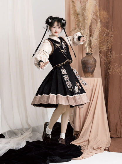 Exotic Plus Blouse Vest Flower Sleeve Bag Shoulder Balloon Flared Skirt